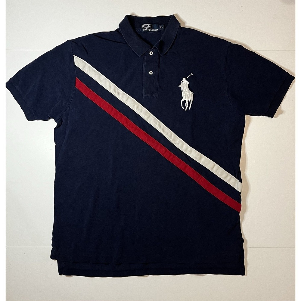 Vintage Polo Ralph Lauren Blue Striped Big Pony Shirt Size XL